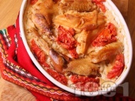 Домашна кокошка с ориз и домати на фурна